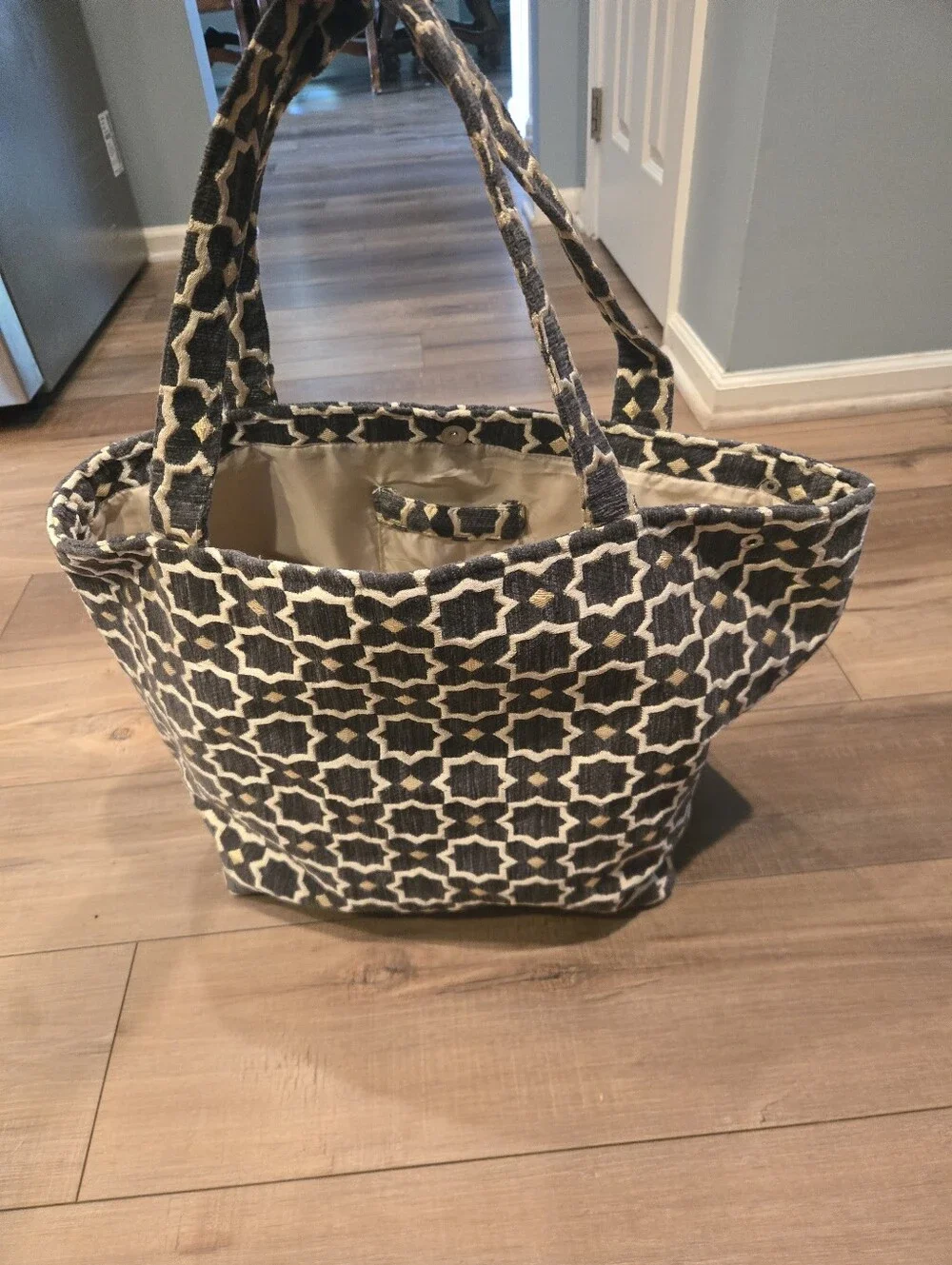 Geometric Gray & Beige Fabric Tote Bag